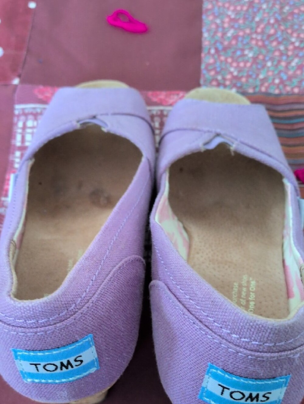 TOMS Lavender Canvas Cork Wedge Peep-Toe Shoes - Picture 5 of 9